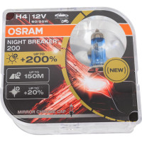 Автолампа Osram H4, 60/55, P43t+200%, NIGHT BREAKER 200, 4050 К, 12 В 64193NB200-HCB