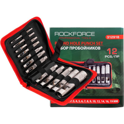 Набор пробойников Rockforce 3-10, 12, 14, 16, 19 мм, 12 предметов, в сумке RF-31291B(50841)