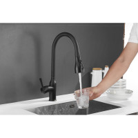 Смеситель для кухни SHEVANIK с выдвижной лейкой душем, черный S163H