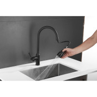 Смеситель для кухни SHEVANIK с выдвижной лейкой душем, черный S163H