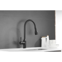 Смеситель для кухни SHEVANIK с выдвижной лейкой душем, черный S163H
