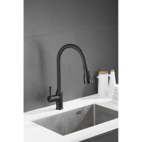 Смеситель для кухни SHEVANIK с выдвижной лейкой душем, черный S163H