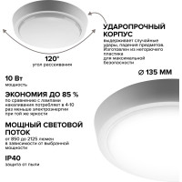 Светильник светодиодный Wolta ЖКХ LED 10Вт, 4000K Дневной свет, IP40, потолочный, настенный DBO01-10-4K