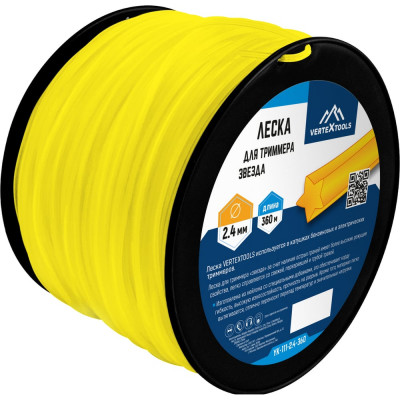 Леска для триммера vertex 2.4 мм, звезда, бобина 360 м vertextools YK-111-2.4-360