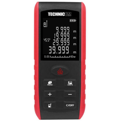 Лазерный дальномер-угломер TECHNICOM дальность 60м, цвет лазера красный, 2 точки отсчёта TC-DAM60R