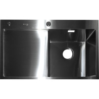 Нержавеющая врезная мойка SANTREK 780x480x220 т 3,0 САТИН D7848HRS правая (+ сифон+дозатор + коландер 420x220) AQUA 312405