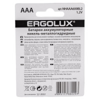 Аккумулятор Ergolux NHAAA600BL2, 1.2В, AAA-600mAh, Ni-Mh, BL-2 12977