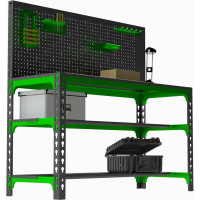 Металлический стол ООО Металекс 750x1500x600, две полки, перфопанель с комплектом аксессуаров SMMPIIPRIA751560