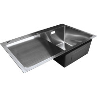 Нержавеющая врезная мойка SANTREK 780x480x220 т 3,0 САТИН D7848HRS правая (+ сифон+дозатор + коландер 420x220) AQUA 312405