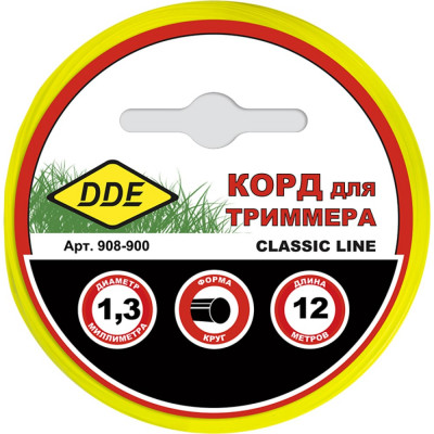 DDE Корд триммерный на подвесе Classic line круг 1,3 мм х 12 м, желтый 908-900