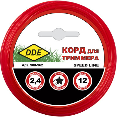 DDE Корд триммерный на подвесе Speed line звезда 2,4 мм х 12 м, красный 908-962