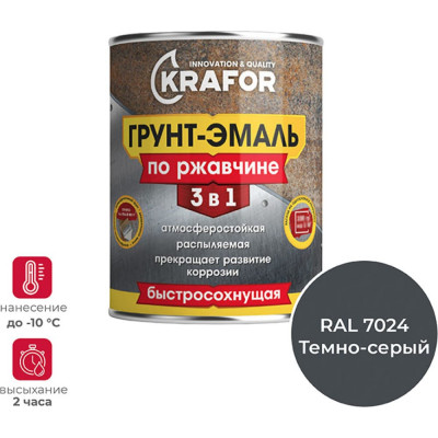 Грунт эмаль по ржавчине KRAFOR 250226