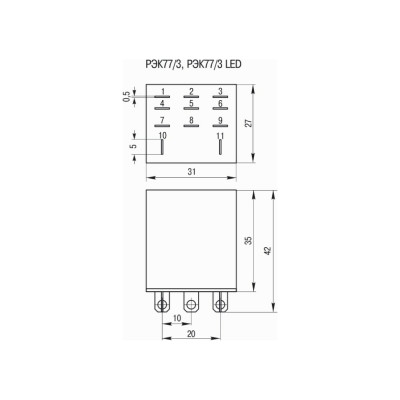 IEK Реле РЭК77/3 LY3 с индикацией 10А 12В АC RRP10-3-10-012A-LED