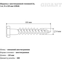 Gigant Шурупы с шест. гол. Zn. 1 кг 8.0x120 123646