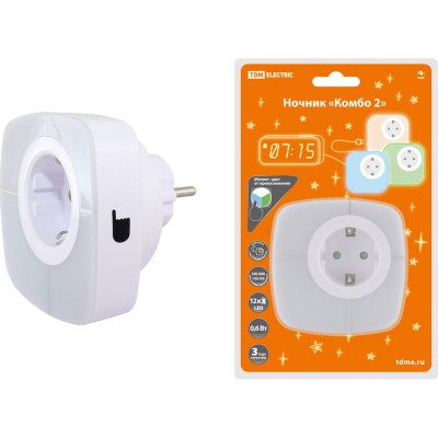 Ночник TDM ELECTRIC "Комбо 2", 12LED, 55 лм/Вт, датчик освещения, 220 В, SQ0357-0028