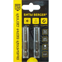 Биты магнитные TORX с отверстием T20H, 50 мм, 2 шт, S2 Berger BG BG2414
