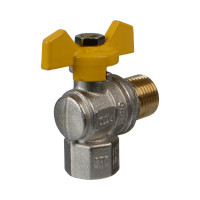 Шаровой кран Terma газовый, угловой, 1/2", в/н, бабочка 26057