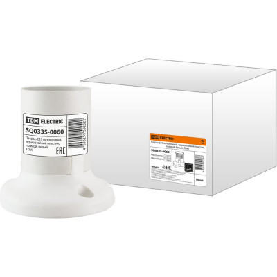 Патрон TDM ELECTRIC Е27 потолочный, термостойкий пластик, прямой, белый, SQ0335-0060