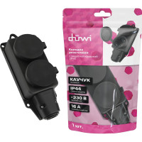 Каучуковая колодка duwi 2 гнезда с заземлением IP44 черная 16A 27461 2