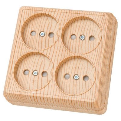 Четырехместная розетка TDM ELECTRIC 2П открытой установки IP20 10A с защитными шторками сосна Ладога SQ1801-0421