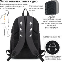 Универсальный рюкзак с отделением для ноутбука BRAUBERG URBAN, USB-порт, черный, 44x31x14см, 270805