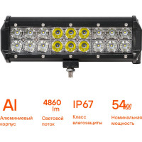 Светодиодная фара (балка) двухрядная Airline 18 LED комбинированный свет, 54W, 235x78x65, 12/24V ALED049