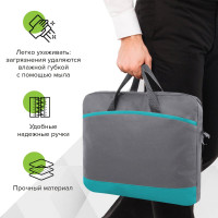 Сумка для документов Staff "Manager" на молнии с карманом, полиэстер, серо-бирюзовая, 37x32x5 см 270837