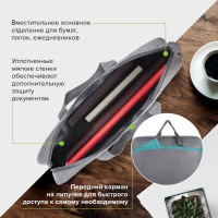 Сумка для документов Staff "Manager" на молнии с карманом, полиэстер, серо-бирюзовая, 37x32x5 см 270837