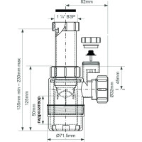 Сифон McAlpine без выпуска d32, с вентиляционным и силиконовым клапанами MRW2-SV-NW