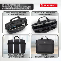 Сумка-портфель с отделением для ноутбука 15.6" BRAUBERG Protect черная, 30x40x7см 270831