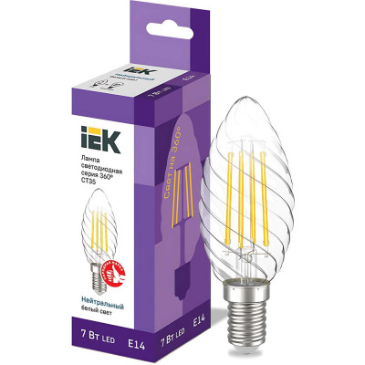 Лампа IEK серия 360 LED, CT35, свеча витая, 7вт, 230В, 4000К, E14 LLF-CT35-7-230-40-E14-CL