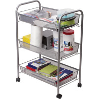 Офисно-бытовая этажерка-тележка 3 яруса, на колесах, металл, серебристая BRABIX 603752