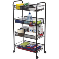 Офисно-бытовая этажерка-тележка 4 яруса, на колесах, металл, черная, 43,5х26х83,5 см BRABIX 603753