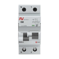 Дифференциальный автомат EKF AVERES DVA-6, 1P+N, 32А, 30мА, 6кА rcbo6-1pn-32C-30-a-av