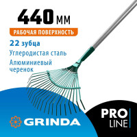 Веерные грабли с алюминиевым черенком GRINDA PROLine 22 плоских зубца 39586