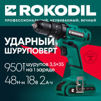 Ударный аккумуляторный шуруповерт Rokodil Twist 2 Pro Impact 18V 1045942
