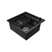 Комплект кухонная мойка из нержавеющей стали WISENT 5050b с pvd покрытием (50x50см) с раздвижным коландером и дозатором WS35050B/WGER019B/W405B/W302644B