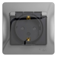Розетка Systeme Electric Glossa Алюминий с заземлением со шторками с крышкой, IP44 GSL000348