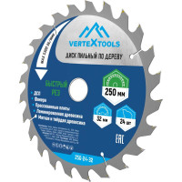 Диск пильный по дереву (250х32-30 мм; 24 зуба) Vertextools 250-24-32