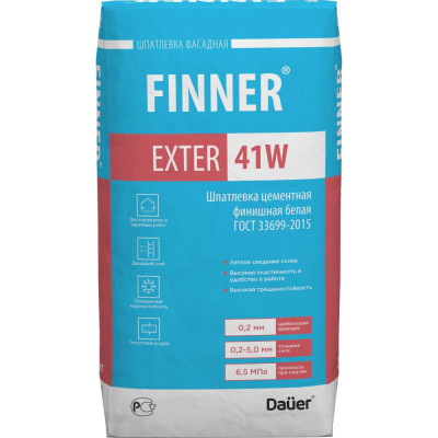 Dauer Шпатлевка цементная финишная белая finner exter 41w 20кг 31652