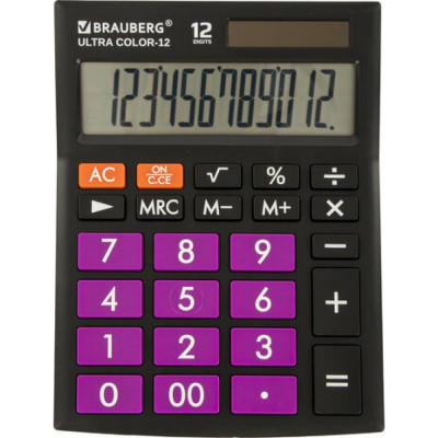 BRAUBERG Калькулятор настольный ULTRA COLOR-12-BKPR 192x143мм,12 разрядов,ЧЕРНО-ФИОЛЕТОВЫЙ, 250501