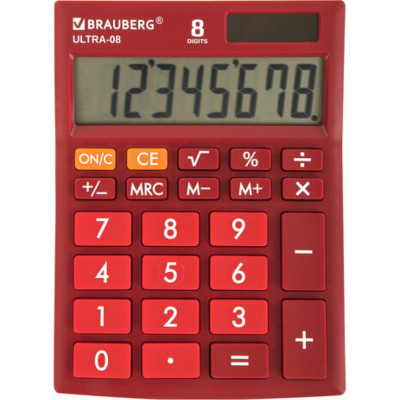 BRAUBERG Калькулятор настольный ULTRA-08-WR, КОМПАКТНЫЙ 154x115мм, 8 разрядов, БОРДОВЫЙ, 250510