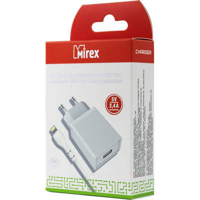 Mirex Сетевое ЗУ U16i, 1хUSB-А, 2.4А + кабель (AM-8pin 1 м, белый 13701-U16iWH