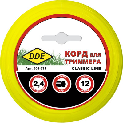 DDE Корд триммерный на подвесе Classic line круг 2,4 мм х 12 м, желтый 908-931