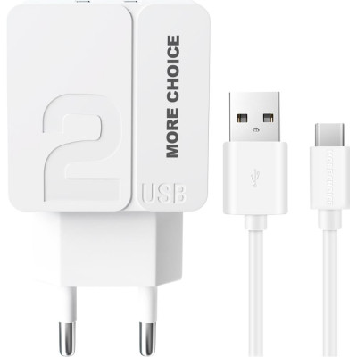 More Choice Сетевое зарядное устройство 2USB 2.4A для Type-C 1м NC46a White White