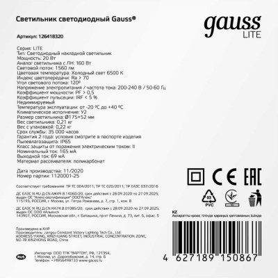 Светильник Gauss ЖКХ LITE 126418320