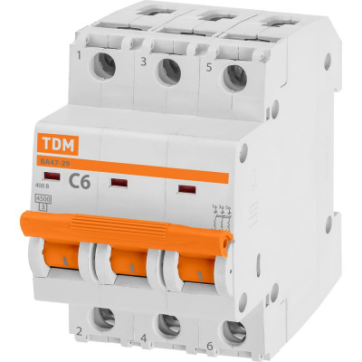 TDM Автоматический выключатель ВА47-29 3Р 6А 4,5кА х-ка С SQ0206-0105