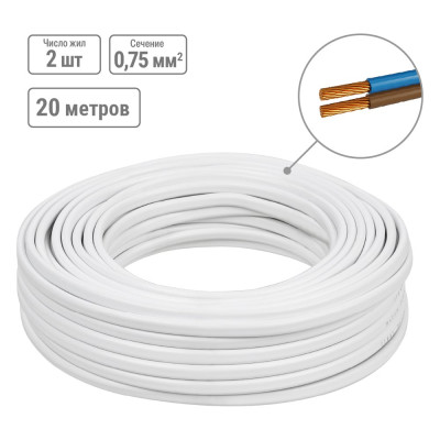 Шнур TDM ELECTRIC ШВВПмб 2х0,75 20м, белый Народный SQ0120-0202