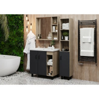 Тумба с раковиной Onika ТИМБЕР 80 напольная, серая мат./дуб сонома, правая 108046