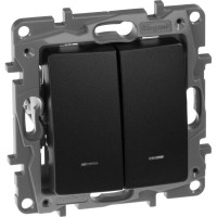 Выключатель Legrand двухклавишный с подсветкой/индикацией Legrand Etika 10А 250В безвинтовые зажимы антрацит 672604